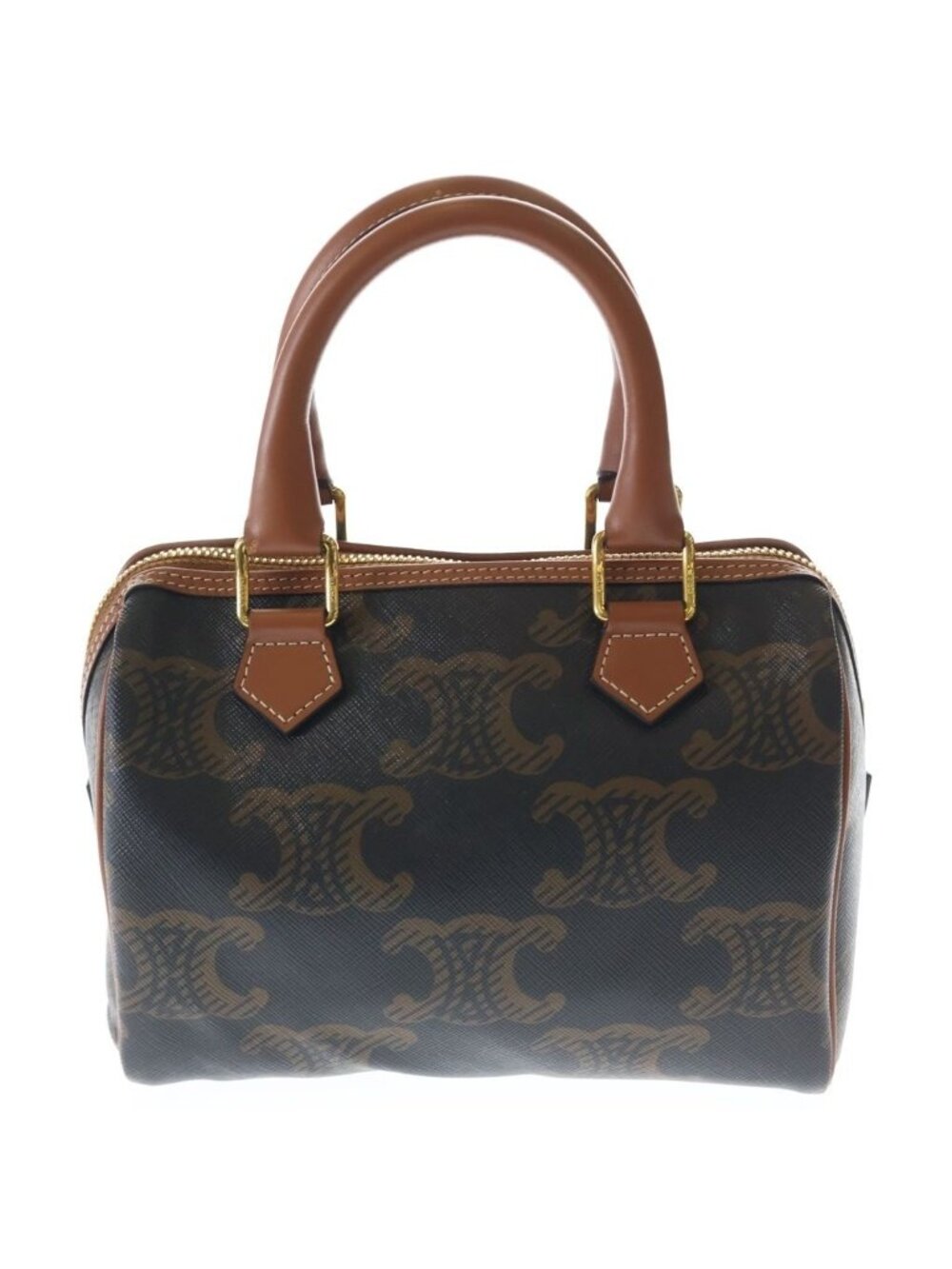 Celine Triomphe Small Boston Bag 2-Way Mini Bag Brown Leather Gold - Picture 2 of 6